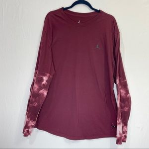 Air Jordan Men’s Maroon T-shirt Long Sleeve Tie Dye Design 2X